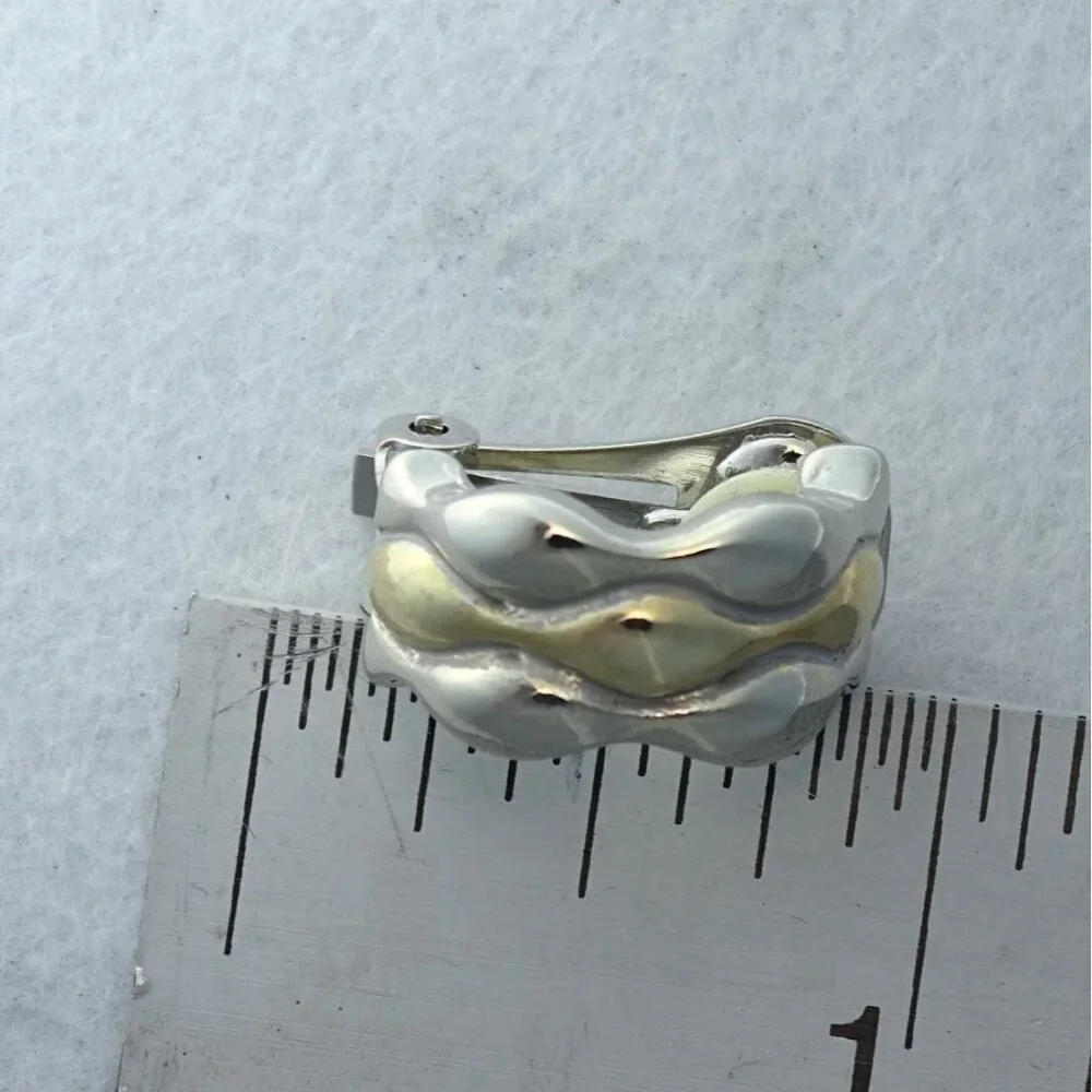 MX Signature Collection Two-Tone Silver & Gold Clip-On Earrings - Picture 1 of 3